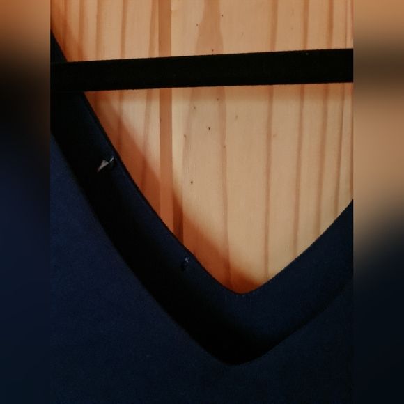 INC Knee Length Deep Double V Ruched Stretch Fringe Navy Blue EUC Size M - Picture 5 of 5